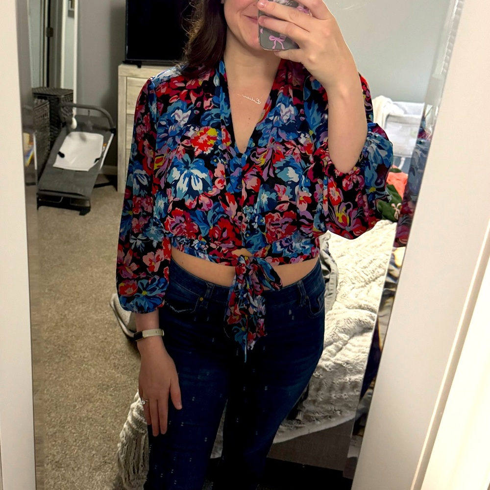 Floral Tie-Front Blouse